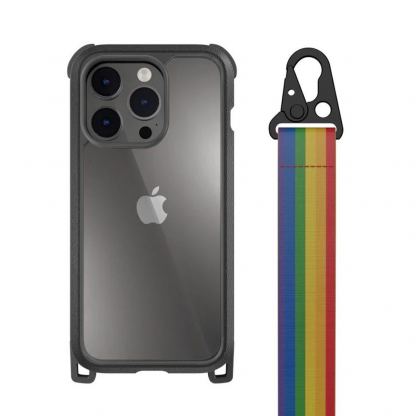 Mageasy Odyssey+ Rainbow Case - удароустойчив хибриден кейс с връзка и карабинер за iPhone 14 Pro (черен) 