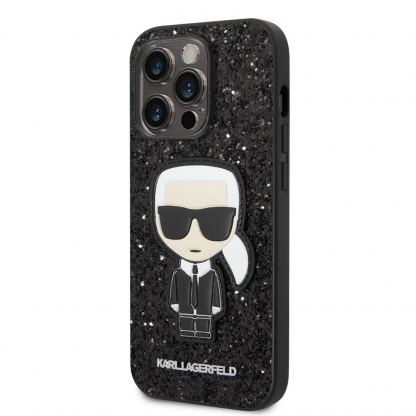 Karl Lagerfeld Glitter Flakes Ikonik Case - хибриден удароустойчив кейс за iPhone 14 Pro Max (черен)