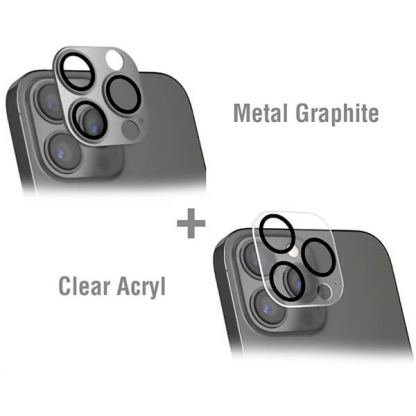 4smarts StyleGlass Camera Lens Protector - 2 броя предпазни плочки за камерата на iPhone 14 Pro, iPhone 14 Pro Max (тъмносив и прозрачен)