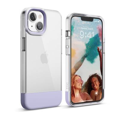 Elago Glide Case - удароустойчив силиконов (TPU) калъф за iPhone 14 (прозрачен-лилав)