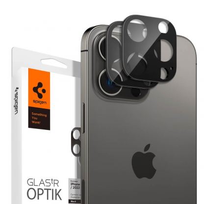 Spigen Optik Pro tR Ez Fit Lens Protector - комплект 2 броя предпазни стъклени лещи за камерата на iPhone 14 Pro, iPhone 14 Pro Max (черен)