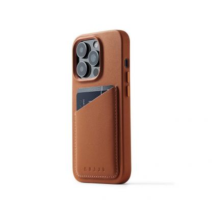 Mujjo Leather Wallet Case - премиум кожен кейс с джоб за кредитна карта за iPhone 14 Pro Max (кафяв)