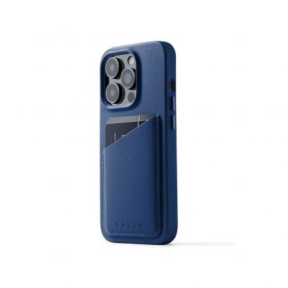 Mujjo Leather Wallet  Case - премиум кожен кейс с джоб за кредитна карта за iPhone 14 Pro (син)