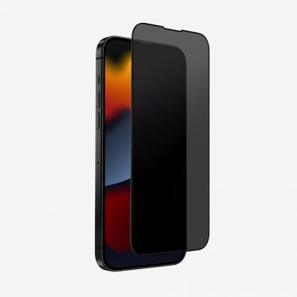 Uniq Optix Privacy Full Cover Tempered Glass - калено стъклено защитно покритие с определен ъгъл на виждане за дисплея на iPhone 14 Pro Max (черен-прозрачен)