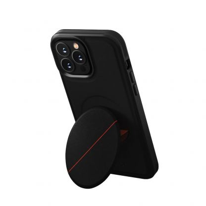 Uniq Novo Case With Foldable Stand - хибриден удароустойчив кожен кейс с поставка против изпускане за iPhone 14 Pro Max (черен)