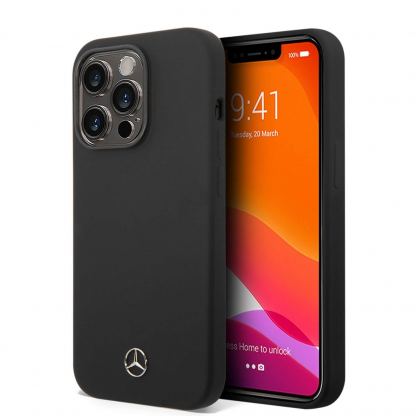 Mercedes-Benz Liquid Silicone Case - дизайнерски силиконов калъф за iPhone 14 Pro (черен)
