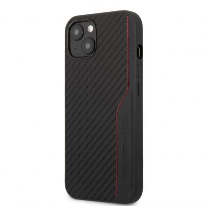 AMG Carbon Effect Leather Case - дизайнерски кожен кейс с висока защита за iPhone 14 (черен)