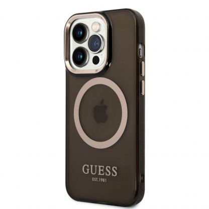 Guess Translucent MagSafe Case - хибриден удароустойчив кейс с MagSafe за iPhone 14 Pro (черен-прозрачен)