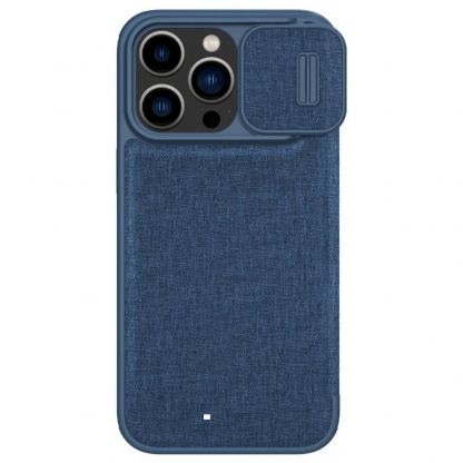 Nillkin Qin Book Pro Leather Flip Case - кожен калъф, тип портфейл за iPhone 14 Pro Max (син)