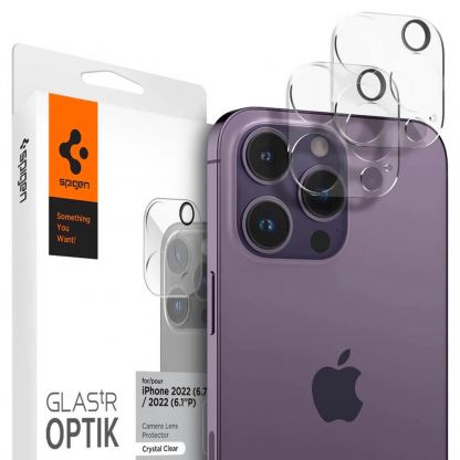 Spigen Optik Lens Protector - комплект 2 броя предпазни стъклени протектора за камерата на iPhone 14 Pro, iPhone 14 Pro Max (прозрачен)