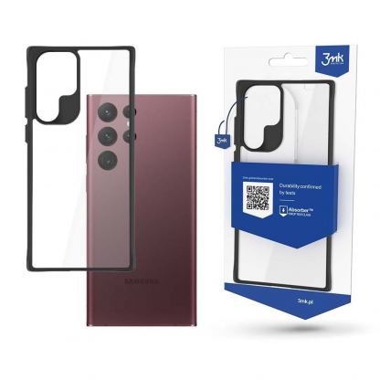 3MK Satin Armor Plus Case - хибриден удароустойчив кейс за Samsung Galaxy S23 Ultra (черен-прозрачен)