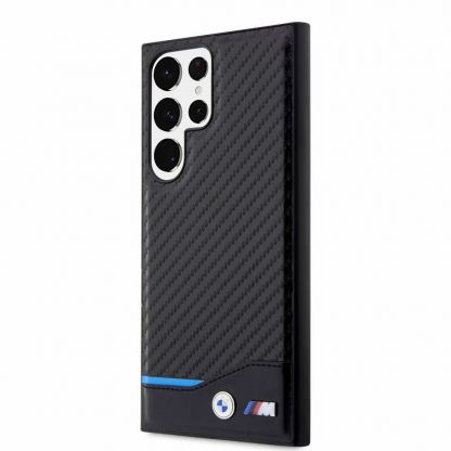 BMW M Collection PU Carbon Blue Line Leather Hard Case - кожен кейс за Samsung Galaxy S23 Ultra (черен)