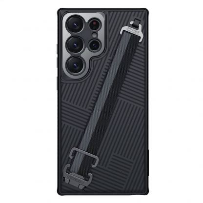 Nillkin Strap Hard Case - хибриден удароустойчив кейс с лента за ръката за Samsung Galaxy S23 Ultra (черен)