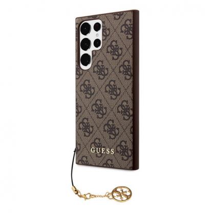 Guess 4G Charms Collection Hard Case - дизайнерски кожен кейс за Samsung Galaxy S23 Ultra (кафяв)