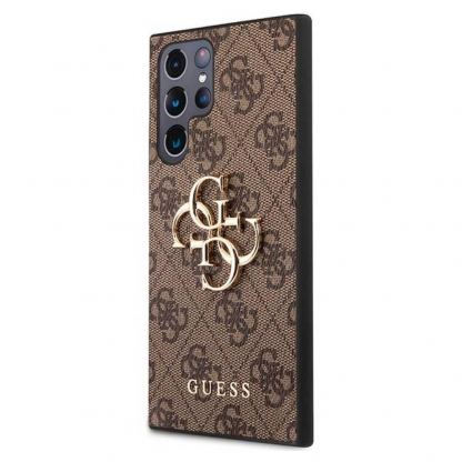 Guess Saffiano 4G Metal Logo Leather Hard Case - дизайнерски кожен кейс за Samsung Galaxy S23 Ultra (кафяв)