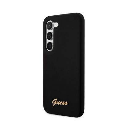 Guess Liquid Silicone Metal Logo Case - силиконов (TPU) калъф за Samsung Galaxy S23 (черен) 