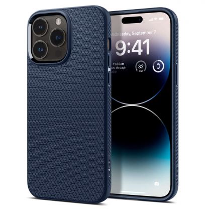Spigen Liquid Air Case - силиконов (TPU) калъф с висока степен на защита за iPhone 15 Plus (син)