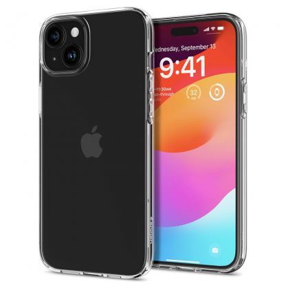 Spigen Crystal Flex Case - тънък качествен силиконов (TPU) калъф за iPhone 15 Plus (прозрачен) 