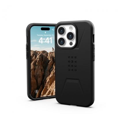 Urban Armor Gear Civilian MagSafe Case - удароустойчив хибриден кейс с MagSafe за iPhone 15 Pro (черен)