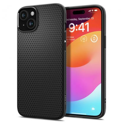 Spigen Liquid Air Case - силиконов (TPU) калъф с висока степен на защита за iPhone 15 (черен)