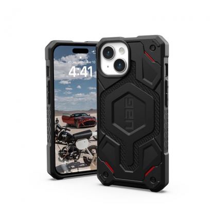 Urban Armor Gear Monarch Pro Kevlar Case - удароустойчив хибриден кейс с MagSafe за iPhone 15 (черен-кевлар)