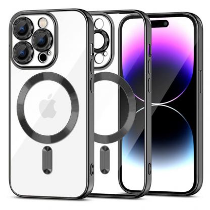 Tech-Protect MagShine MagSafe Case - тънък силиконов (TPU) калъф с MagSafe за iPhone 15 Pro Max (черен-прозрачен)