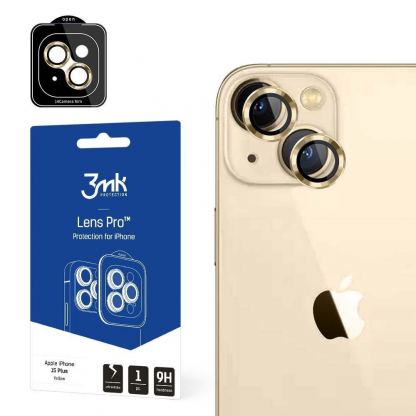 3MK Lens Pro Tempered Glass Lens Protector - предпазни стъклени лещи за камерата на iPhone 15 Plus (жълт)