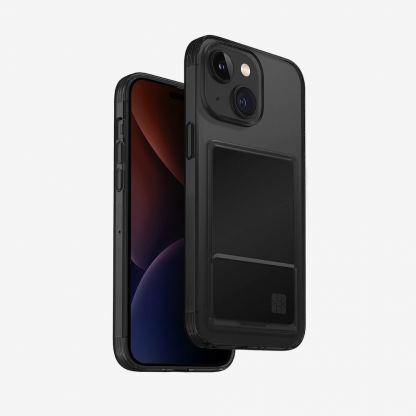 Uniq AirFender ID Flexible Case - удароустойчив силиконов (TPU) калъф с джоб за кредитна карта за iPhone 15 (черен)