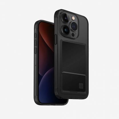 Uniq AirFender ID Flexible Case - удароустойчив силиконов (TPU) калъф с джоб за кредитна карта за iPhone 15 Pro (черен)