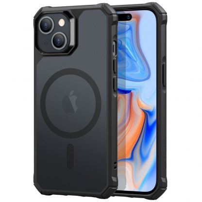ESR Air Armor HaloLock MagSafe Case - хибриден удароустойчив кейс с MagSafe за iPhone 15 Plus (черен-мат)