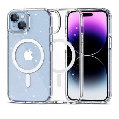 Tech-Protect Flexair Glitter Hybrid MagSafe Case - хибриден удароустойчив кейс с MagSafe за iPhone 15 (прозрачен)