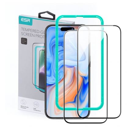 ESR 3D Full Cover Tempered Glass 2 Pack - 2 броя калени стъклени защитни покрития за дисплея на iPhone 15 Plus (черен-прозрачен)