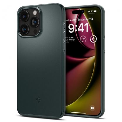 Spigen Thin Fit Case - качествен тънък матиран кейс за iPhone 15 Pro (зелен)