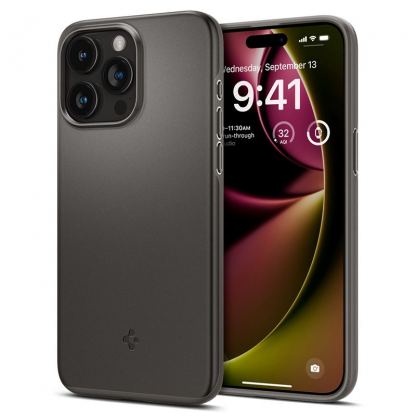 Spigen Thin Fit Case - качествен тънък матиран кейс за iPhone 15 Pro (тъмносив)