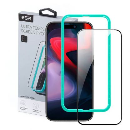 ESR Armorite 3D Full Cover Tempered Glass - калено стъклено защитно покритие за дисплея на iPhone 15 Pro Max (черен-прозрачен)