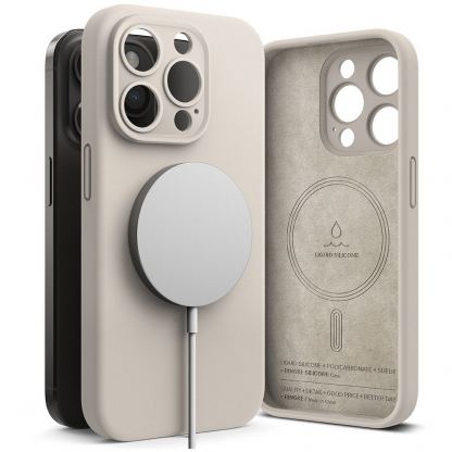 Ringke Liquid Silicone Magnetic Case - силиконов (TPU) калъф с MagSafe за iPhone 15 Pro Max (бежов)