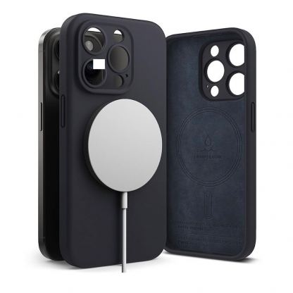 Ringke Liquid Silicone Magnetic Case - силиконов (TPU) калъф с MagSafe за iPhone 15 Pro (тъмносин)