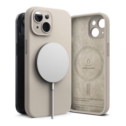 Ringke Liquid Silicone Magnetic Case - силиконов (TPU) калъф с MagSafe за iPhone 15 (бежов)