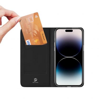 Dux Ducis Skin Pro Case - кожен калъф с поставка и отделение за кр. карти за iPhone 15 Pro (черен)