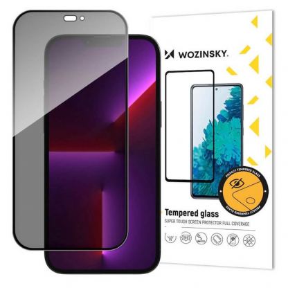 Wozinsky Anti Spy Privacy Full Cover Tempered Glass - калено стъклено защитно покритие с определен ъгъл на виждане за дисплея на iPhone 15 Plus (черен-прозрачен)