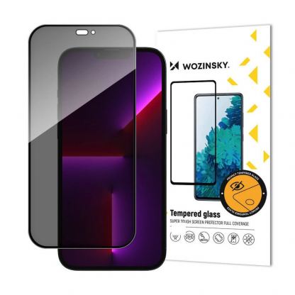 Wozinsky Anti Spy Privacy Full Cover Tempered Glass - калено стъклено защитно покритие с определен ъгъл на виждане за дисплея на iPhone 15 Pro (черен-прозрачен)