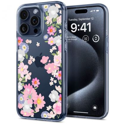 Spigen Liquid Crystal Blossom Case - тънък силиконов (TPU) калъф за iPhone 15 Pro (прозрачен) 