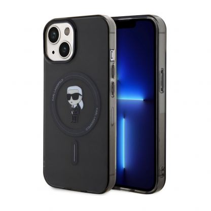 Karl Lagerfeld IML Ikonik MagSafe Case - дизайнерски силиконов кейс с MagSafe за iPhone 15 (черен)