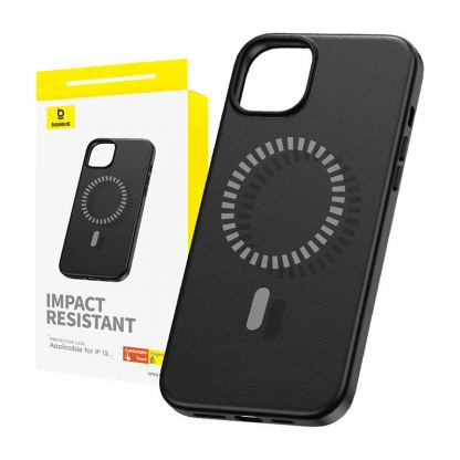 Baseus Fauxther Leather Magnetic Case - кожен кейс с MagSafe за iPhone 15 (черен)
