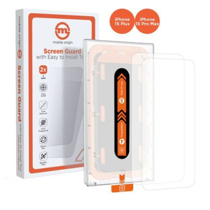Mobile Origin Screen Guard Tempered Glass 2 Pack - 2 броя калени стъклени защитни покрития за дисплея на iPhone 15 Plus, iPhone 15 Pro Max (прозрачен)