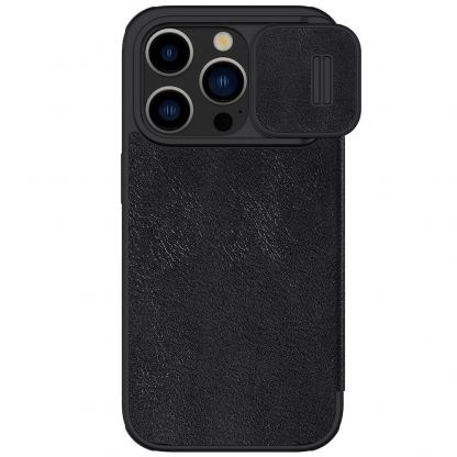 Nillkin Qin Book Pro Leather Flip Case - кожен калъф, тип портфейл за iPhone 15 Pro Max (черен)