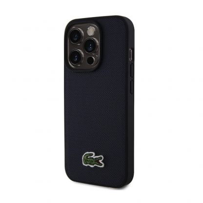 Lacoste Iconic Petit Pique Logo MagSafe Case - дизайнерски кожен кейс с MagSafe за iPhone 15 Pro (тъмносин)