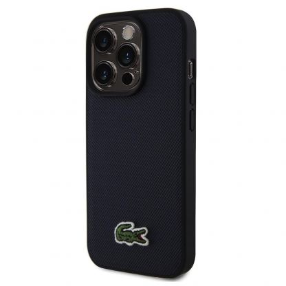 Lacoste Iconic Petit Pique Logo MagSafe Case - дизайнерски кожен кейс с MagSafe за iPhone 15 Pro Max (тъмносин)