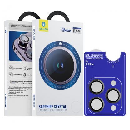 Blueo Sapphire Crystal Stainless Steel Camera Lens Protector - предпазни сапфирени лещи за камерата на iPhone 15 Pro (черен)