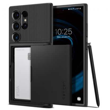 Spigen Slim Armor CS Case - хибриден кейс с отделение за кр. карти и най-висока степен на защита за Samsung Galaxy S24 Ultra (черен)